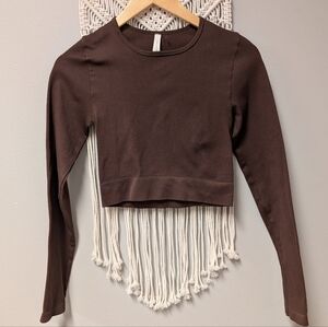 The Group Babaton Chocolate Long Sleeve Ribbed  Crop Top Medium